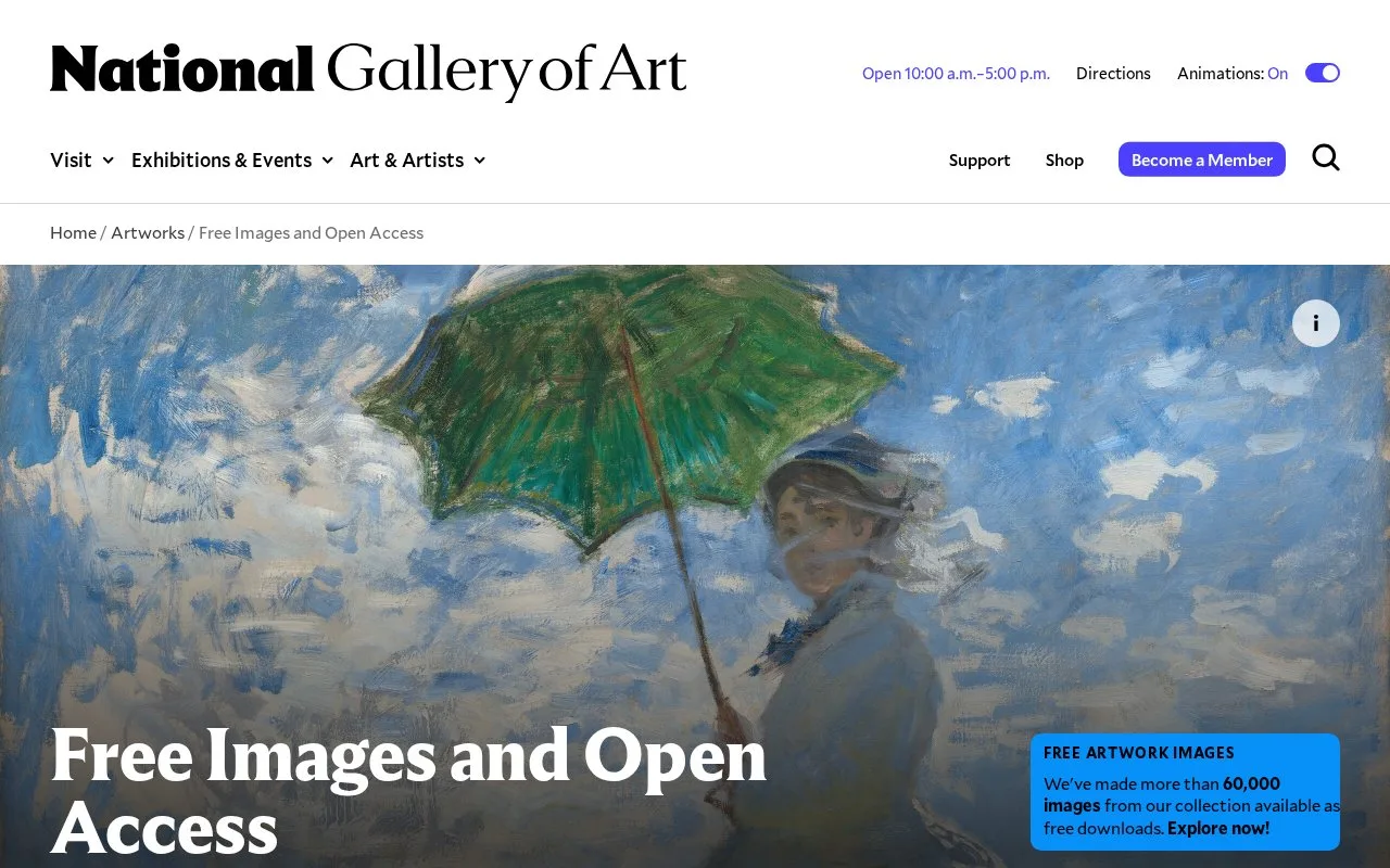 Screenshot of the National Gallery of Art Open Access homepage