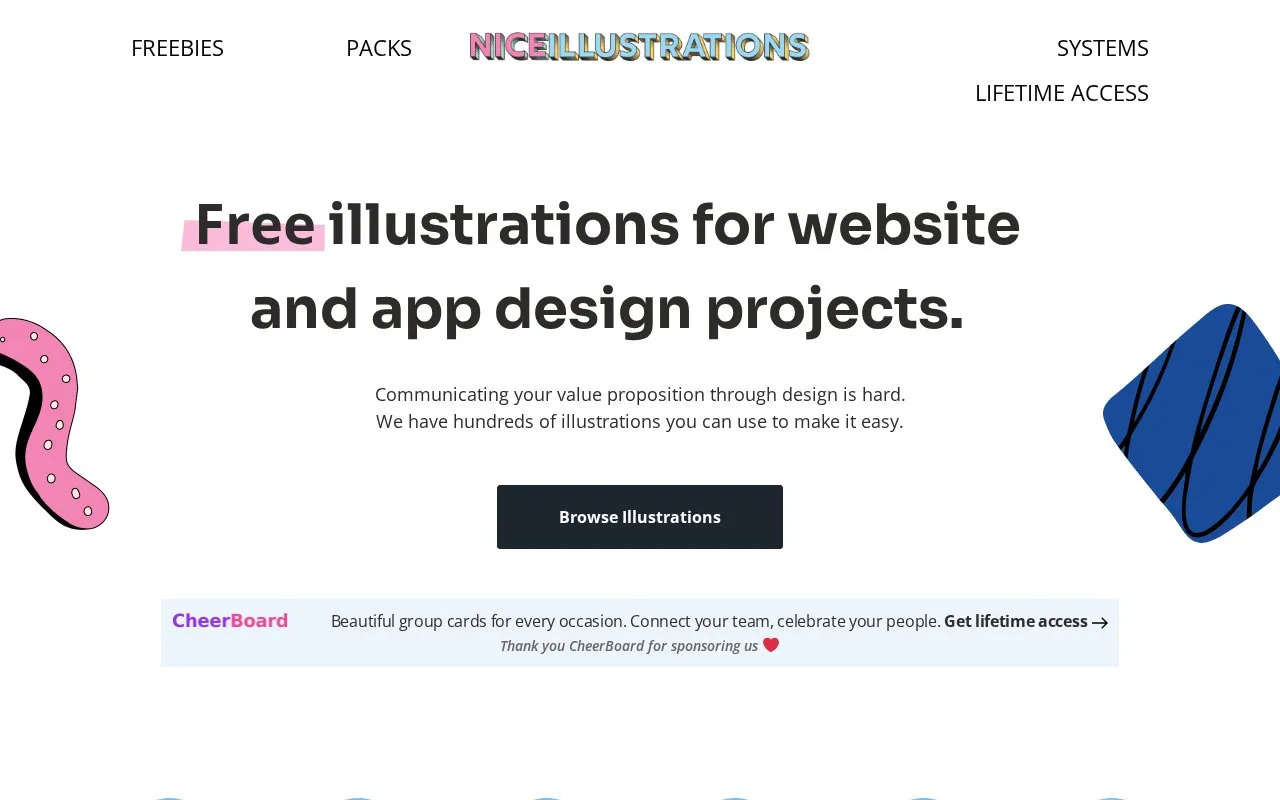 Screenshot of the Nice Illustrations homepage