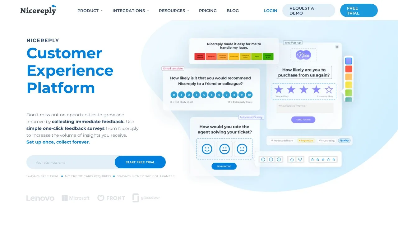 Screenshot of the Nicereply homepage