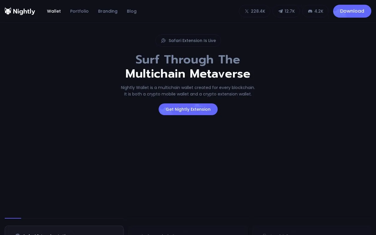 Screenshot of the Nightly homepage
