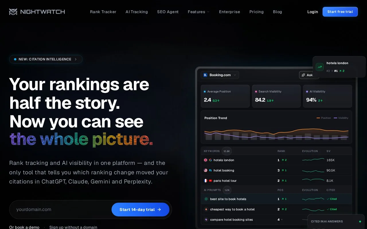 Screenshot of the Nightwatch homepage