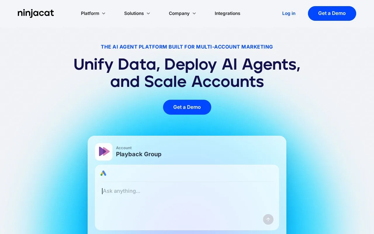 Screenshot of the NinjaCat homepage