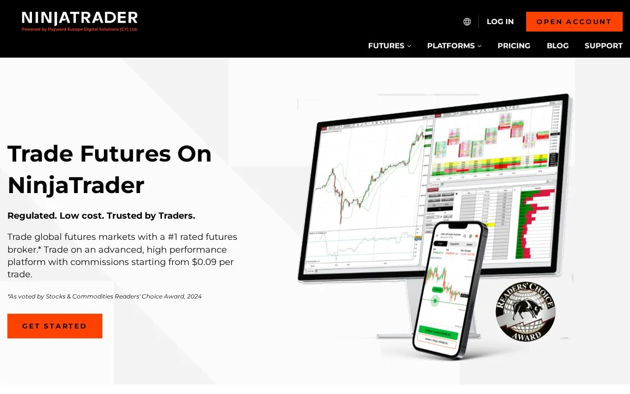 Screenshot of the NinjaTrader homepage
