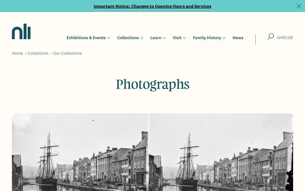 Screenshot of the National Library of Ireland Photographs homepage