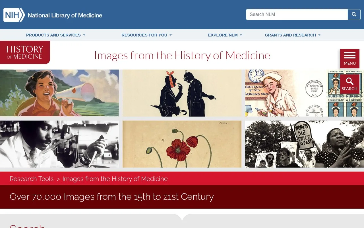 Screenshot of the Images from the History of Medicine homepage