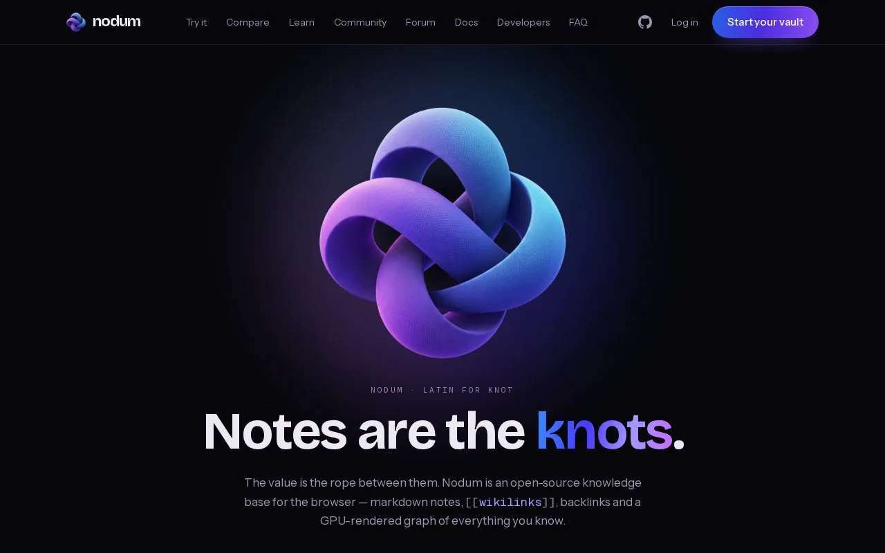 Screenshot of the Nodum homepage