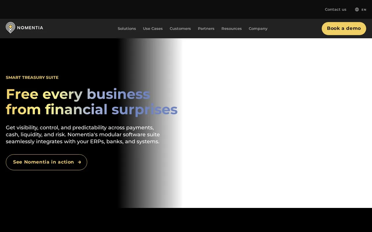 Screenshot of the Nomentia homepage
