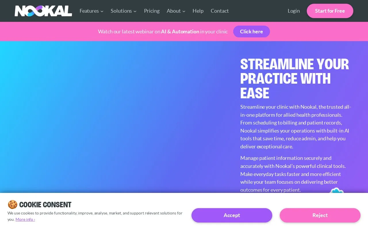 Screenshot of the Nookal homepage