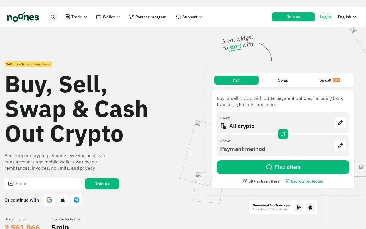 Screenshot of the NoOnes homepage