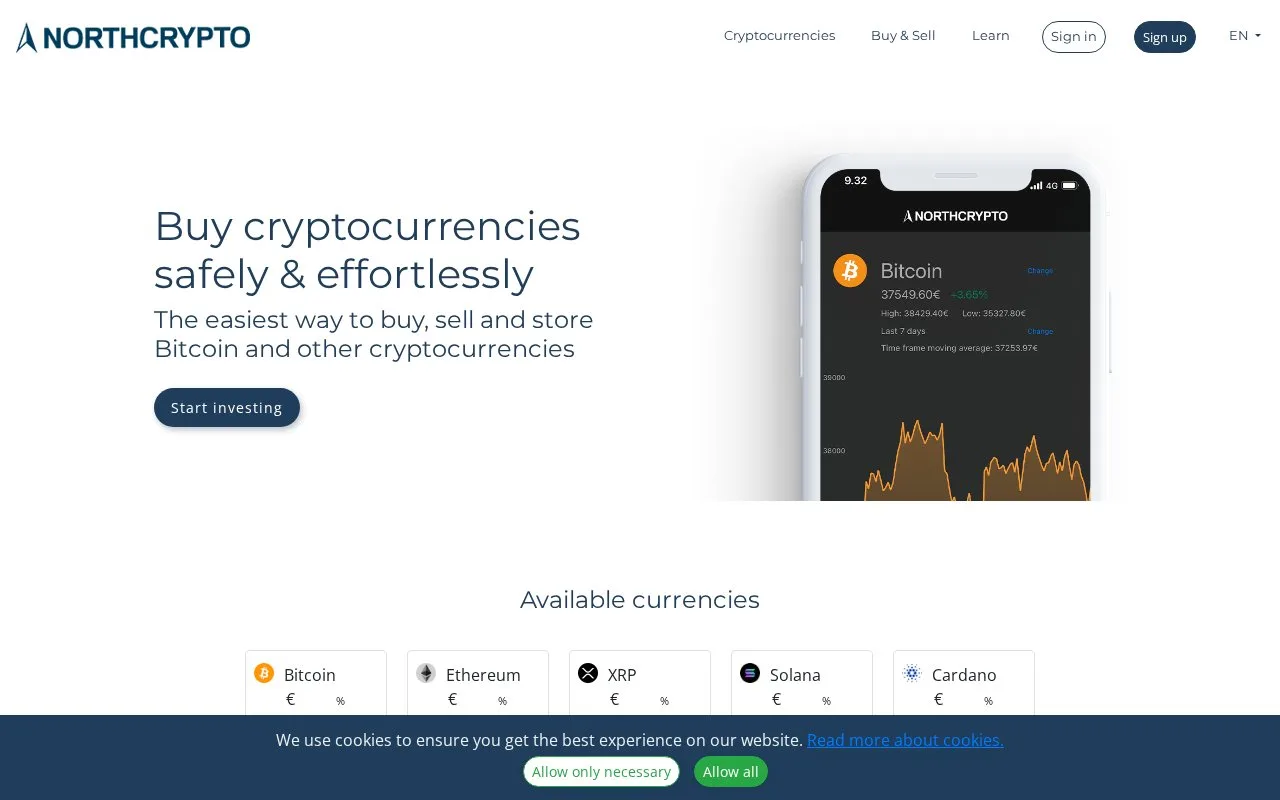 Screenshot of the Northcrypto homepage
