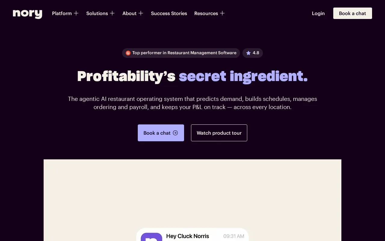Screenshot of the Nory homepage