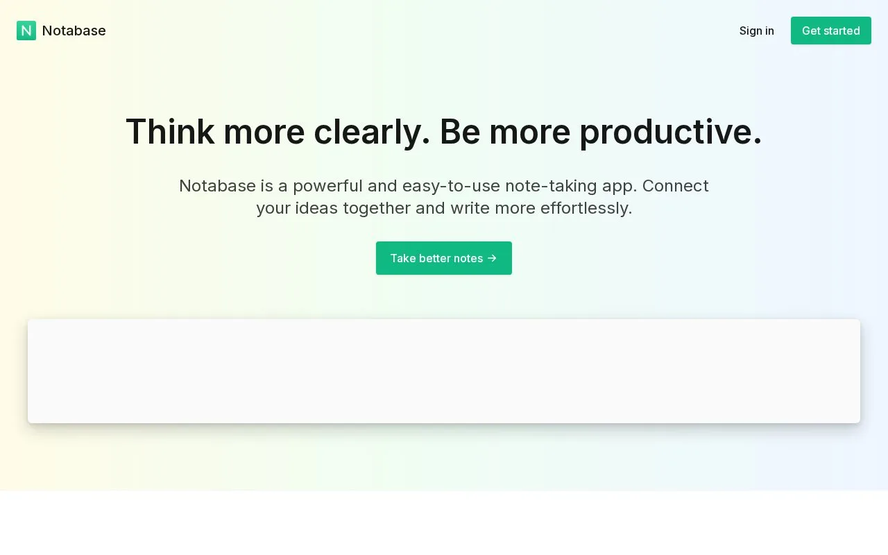 Screenshot of the Notabase homepage