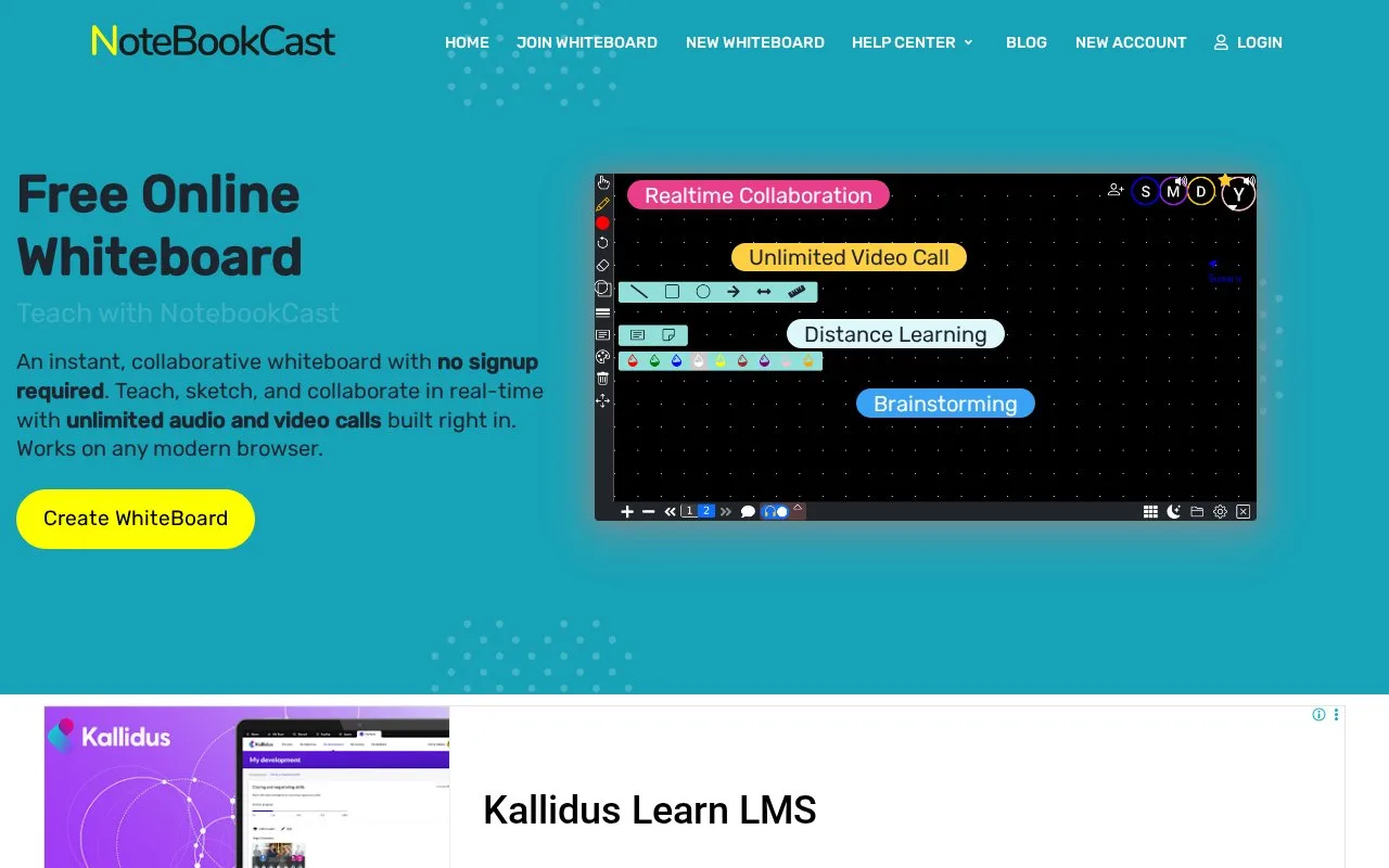 Screenshot of the NotebookCast homepage