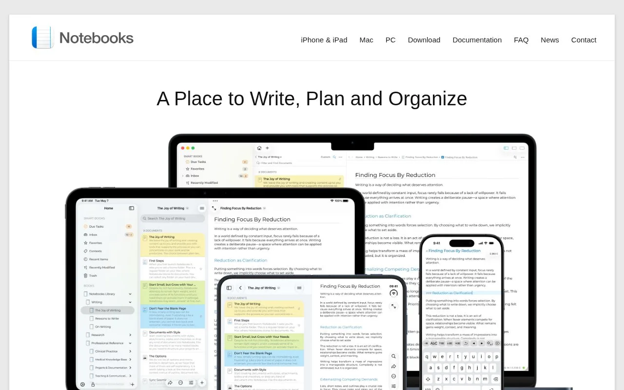 Screenshot of the Notebooks homepage