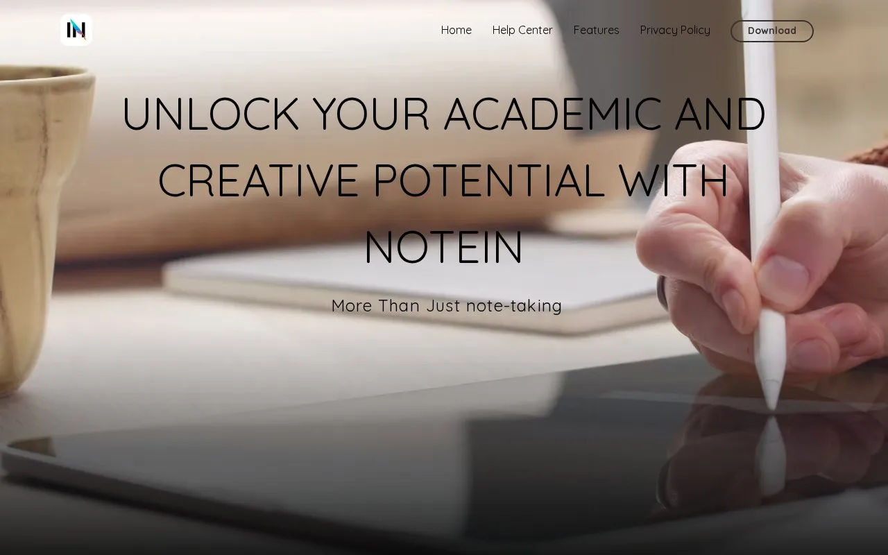 Screenshot of the Notein homepage