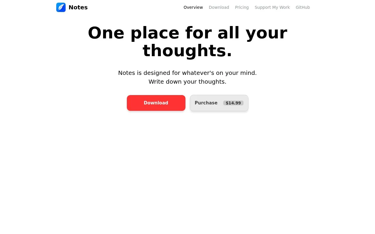 Screenshot of the Notes homepage
