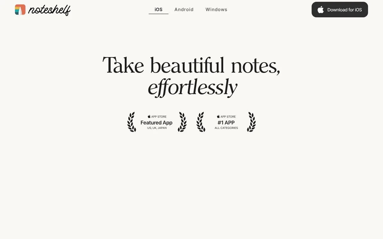 Screenshot of the Noteshelf homepage