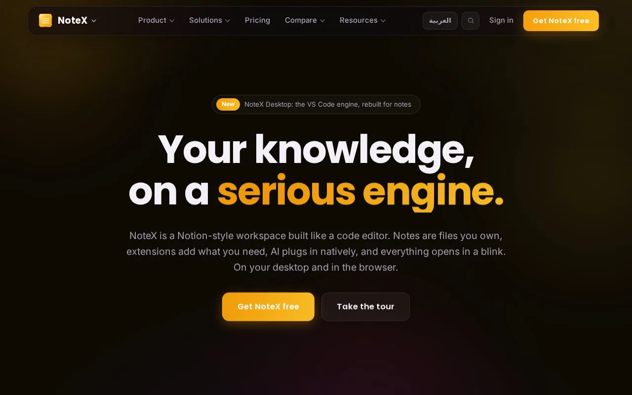 Screenshot of the NoteX homepage