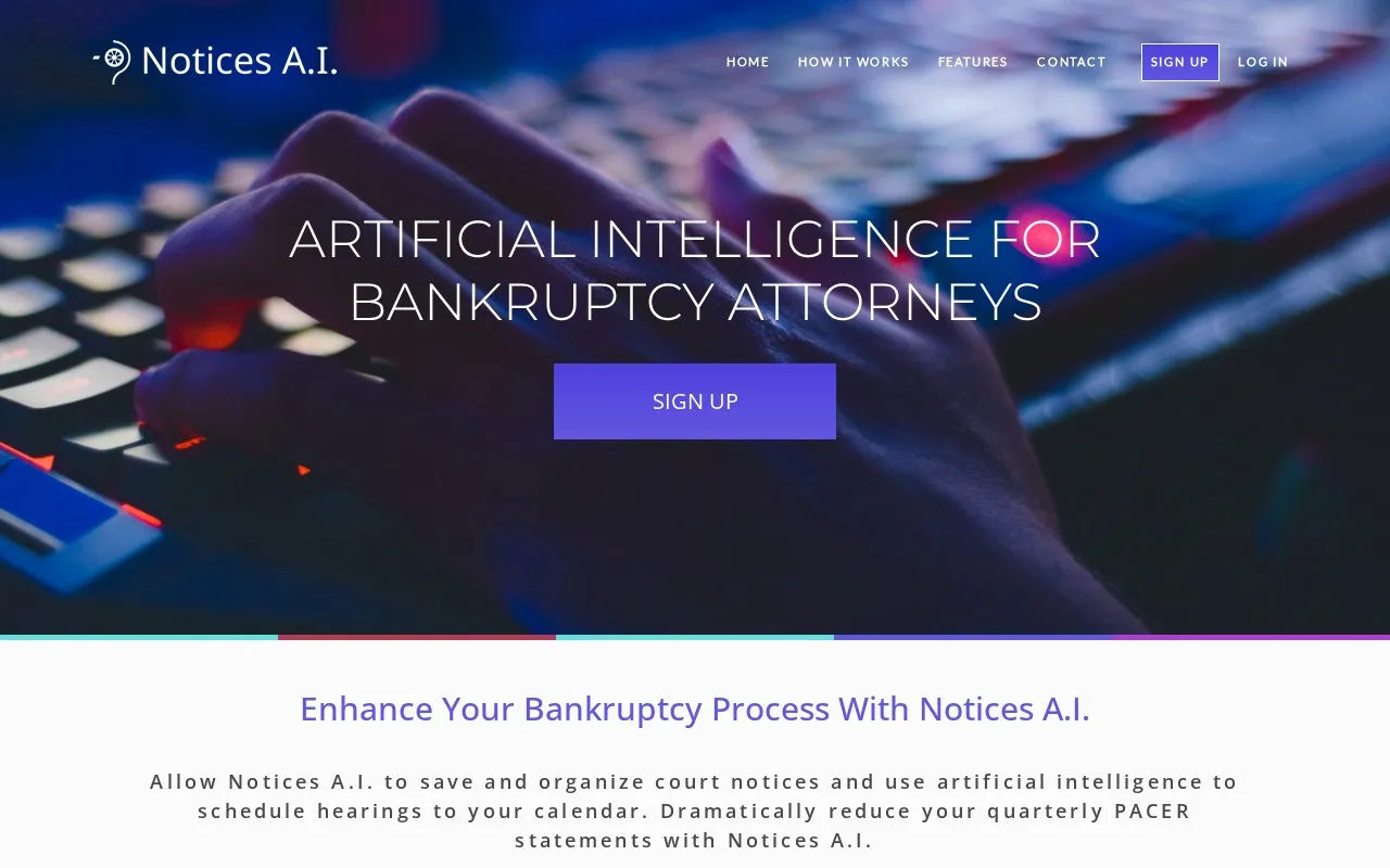 Screenshot of the Notices A.I. homepage