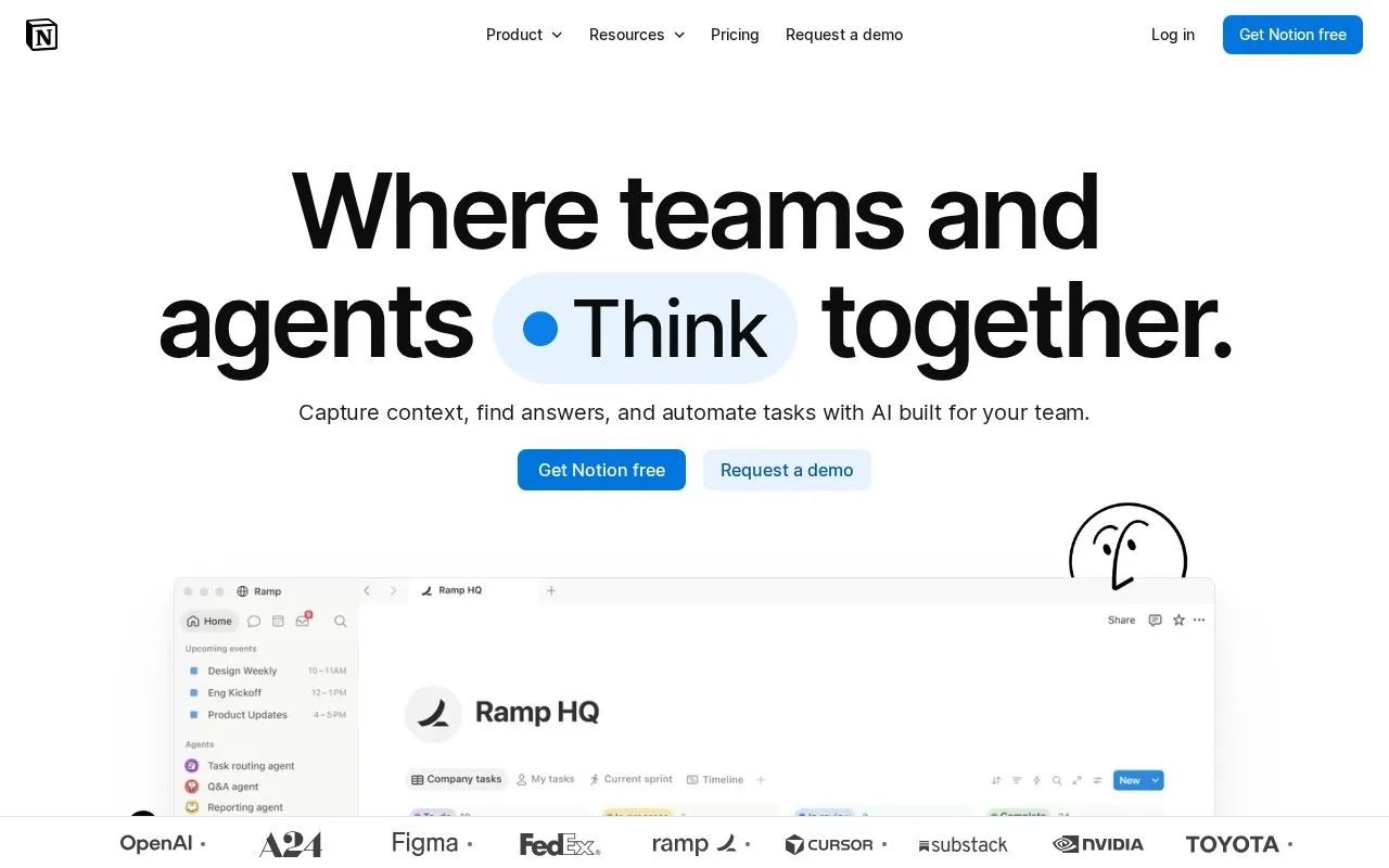 Screenshot of the Notion homepage