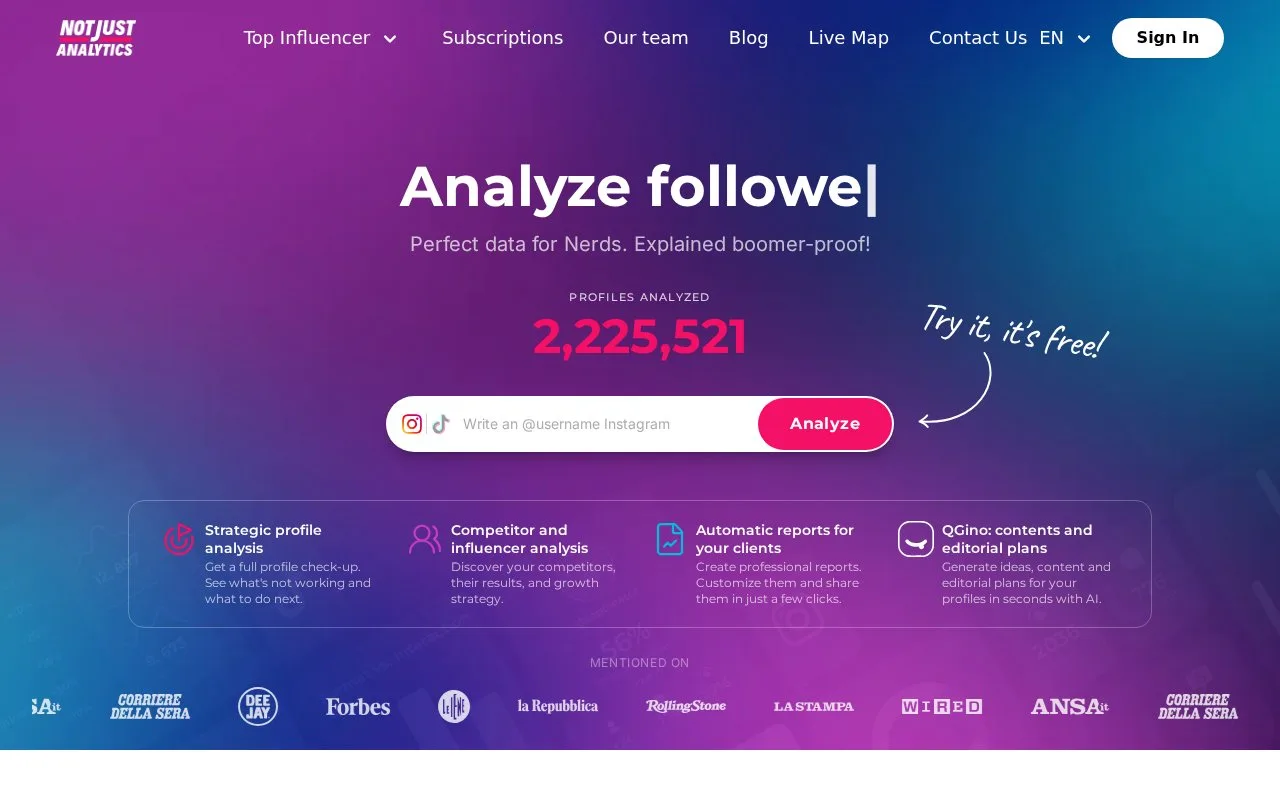 Screenshot of the Not Just Analytics homepage