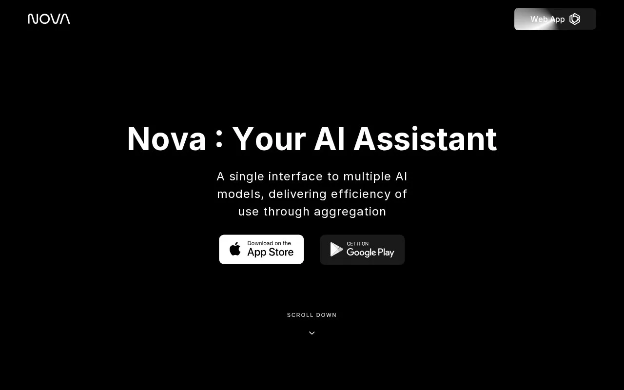 Screenshot of the Nova homepage