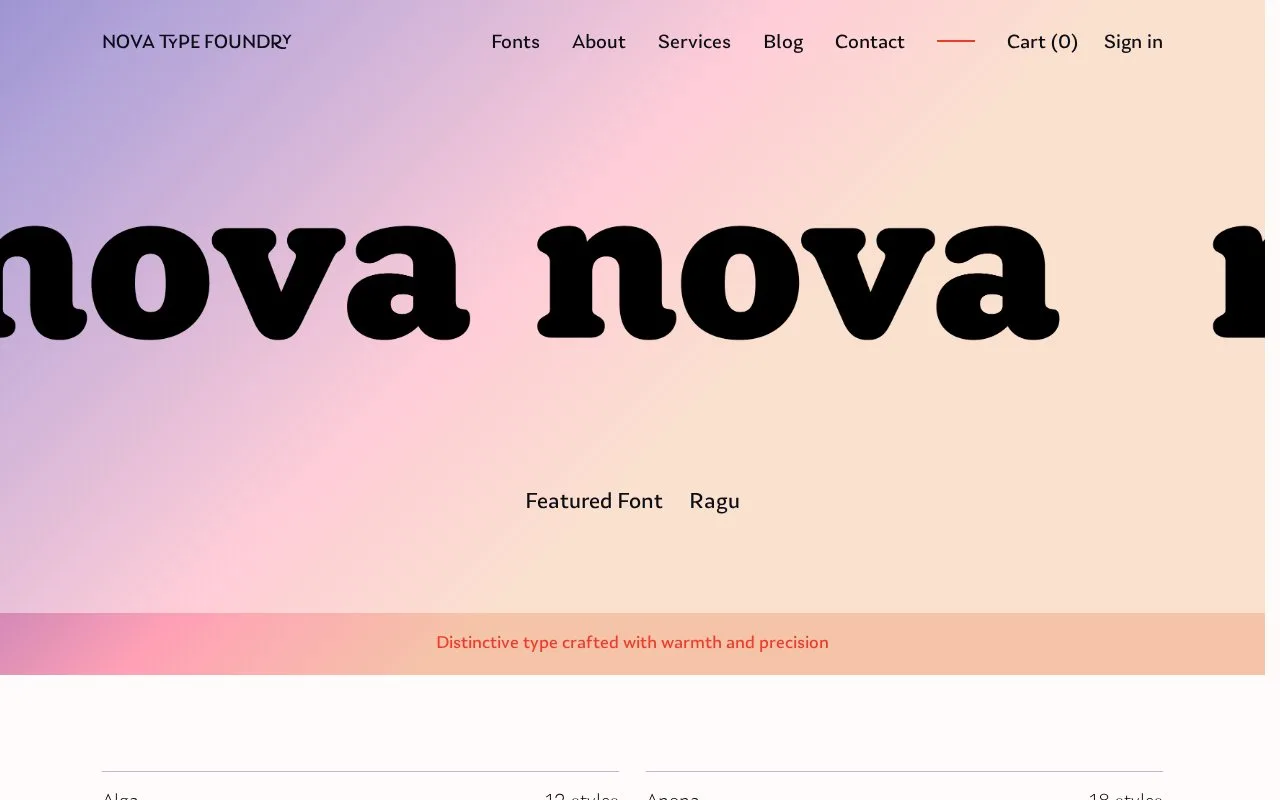 Screenshot of the Nova Type Foundry homepage