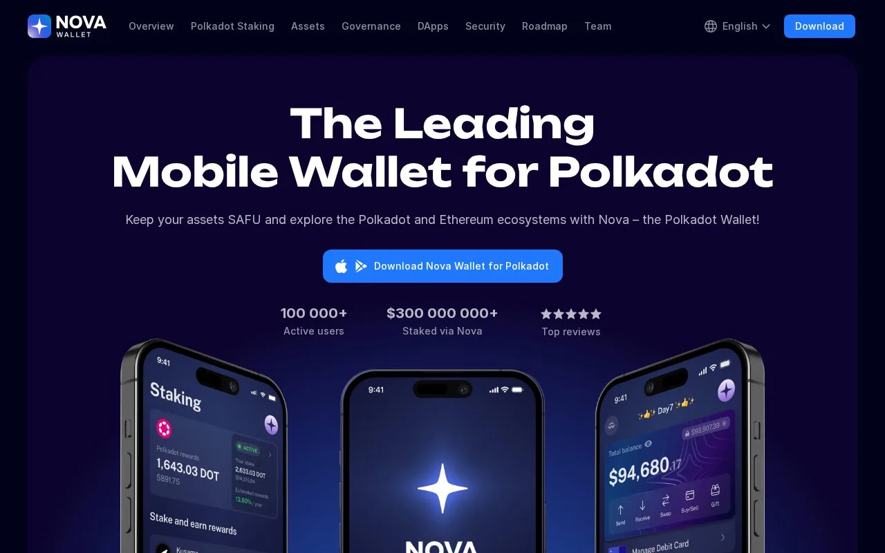 Screenshot of the Nova Wallet homepage