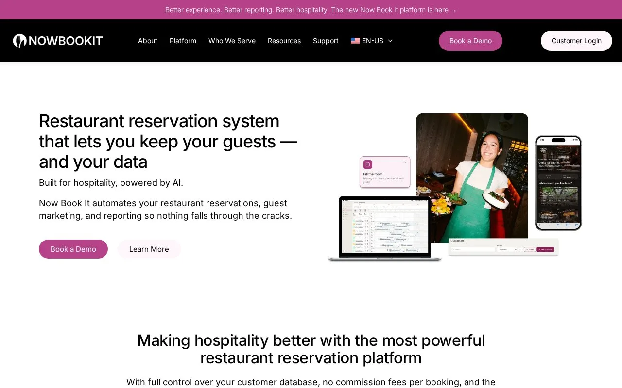 Screenshot of the Now Book It homepage