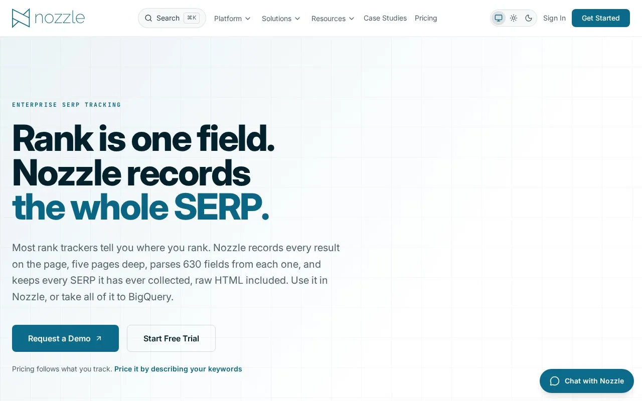 Screenshot of the Nozzle homepage