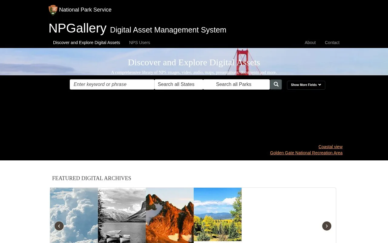Screenshot of the NPGallery homepage