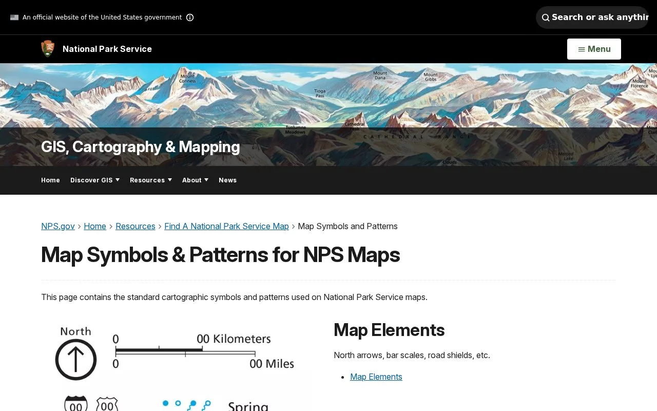 Screenshot of the National Park Service Map Symbols homepage