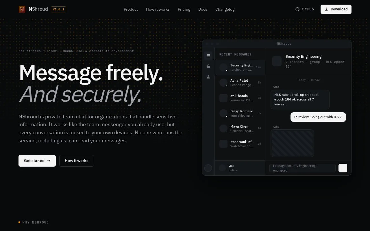 Screenshot of the NShroud homepage