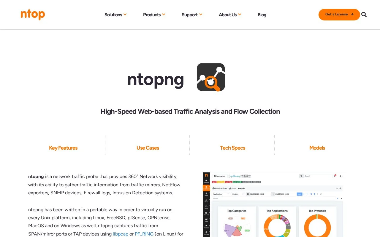 Screenshot of the ntopng homepage
