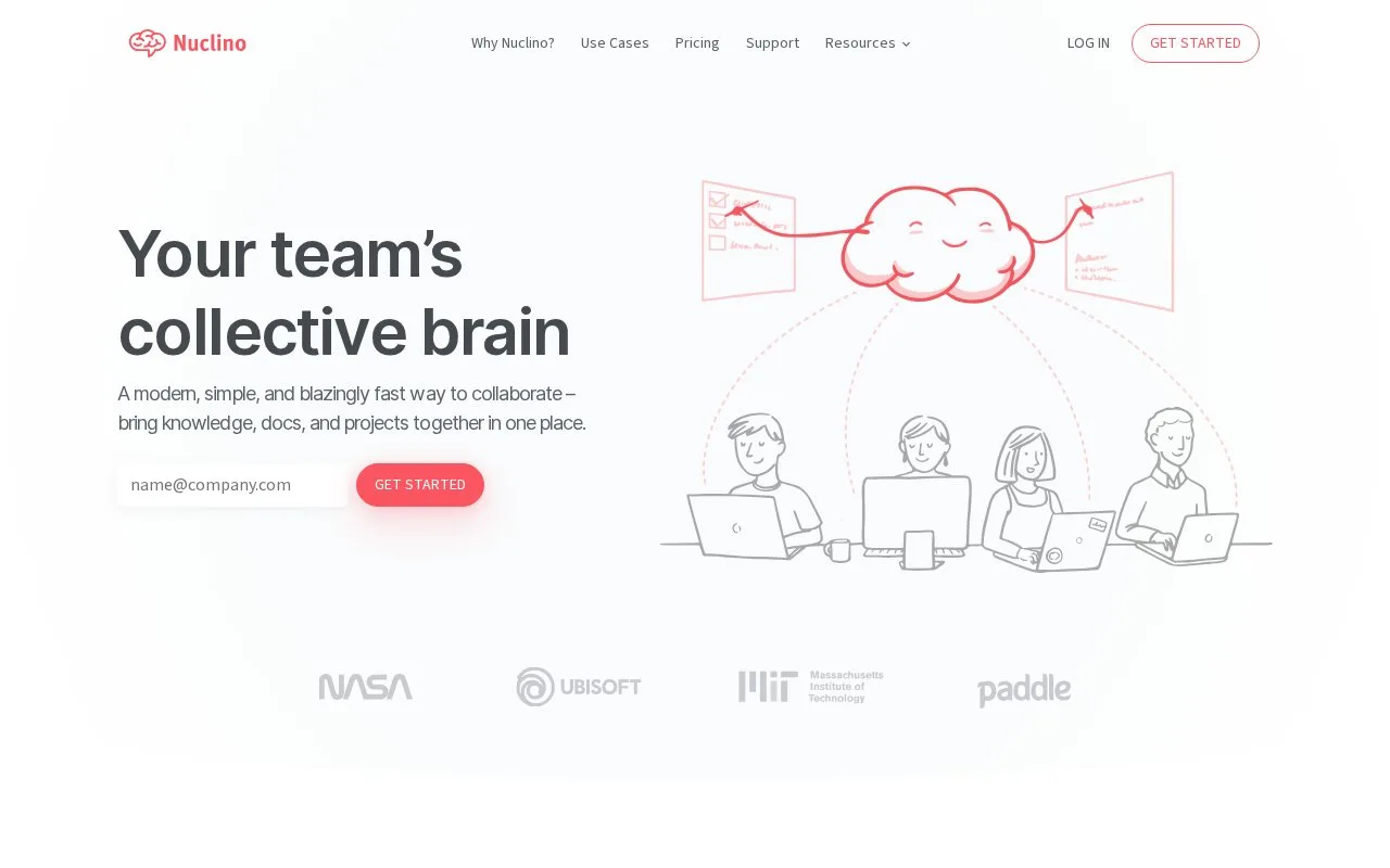 Screenshot of the Nuclino homepage