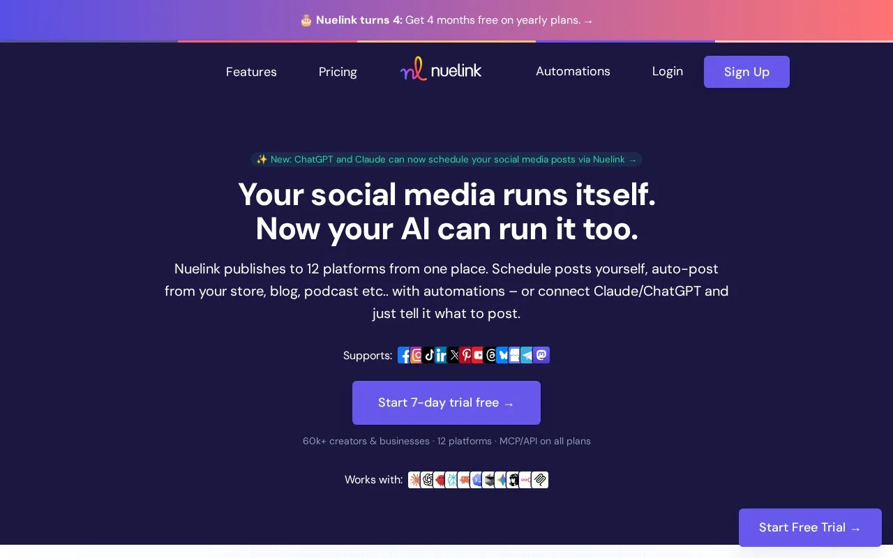 Screenshot of the Nuelink homepage