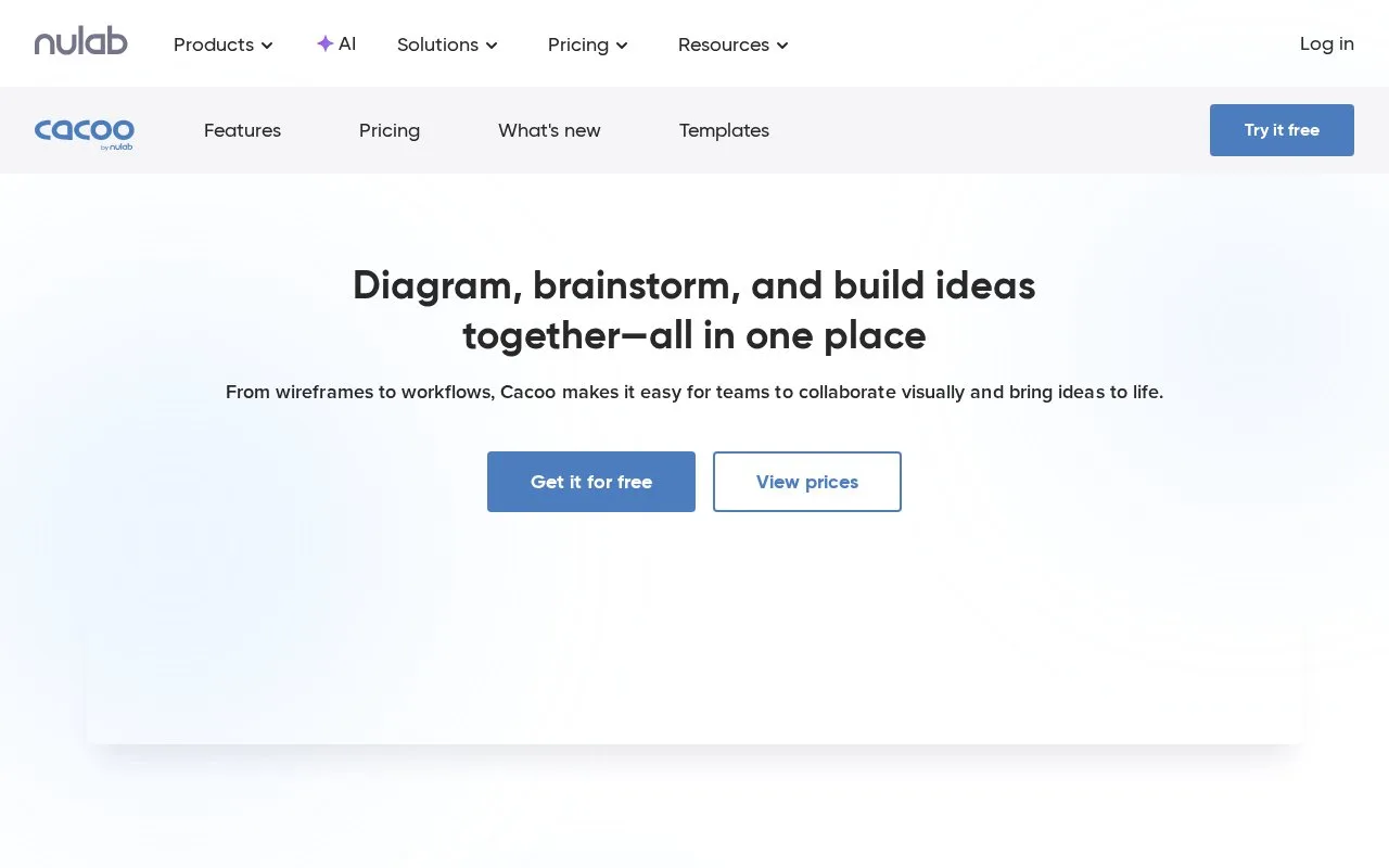 Screenshot of the Cacoo homepage