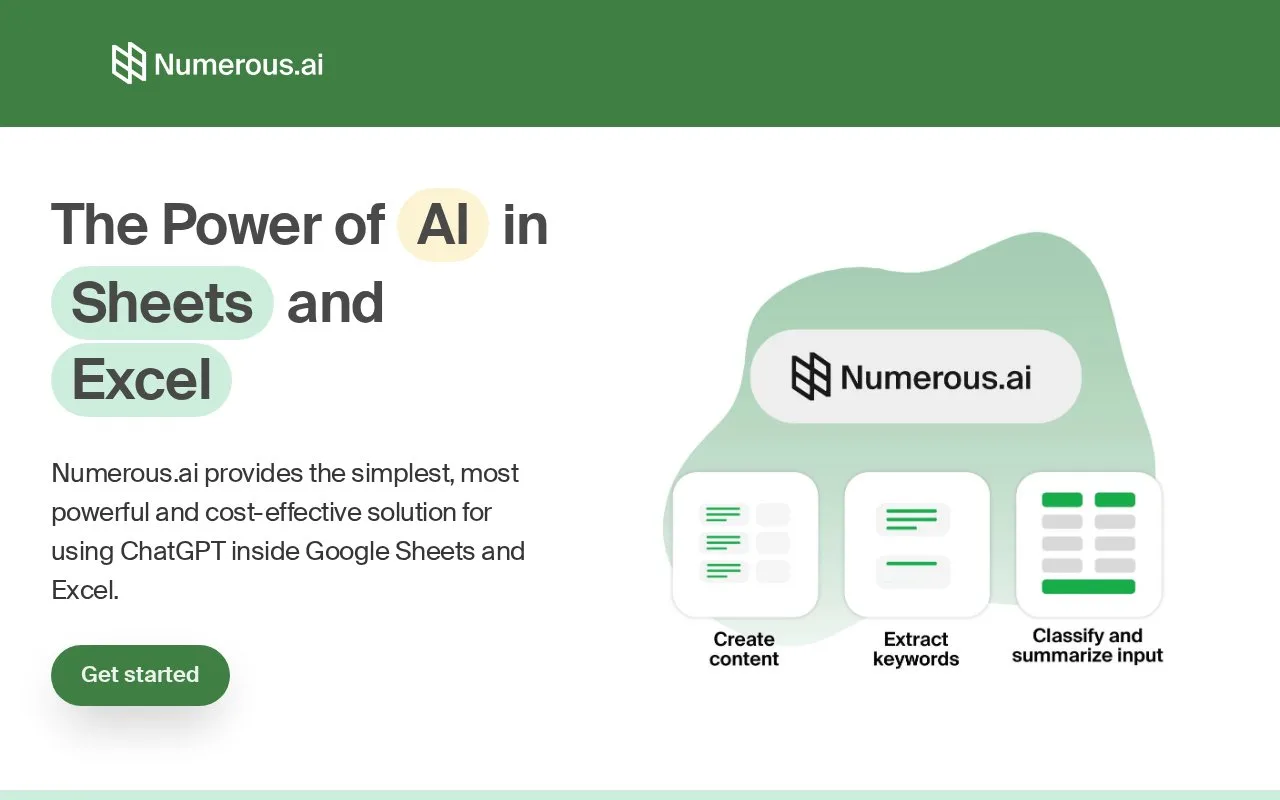 Screenshot of the Numerous.ai homepage