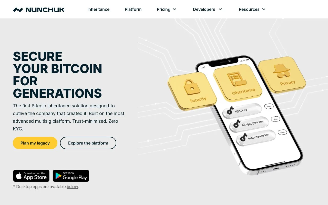 Screenshot of the Nunchuk homepage