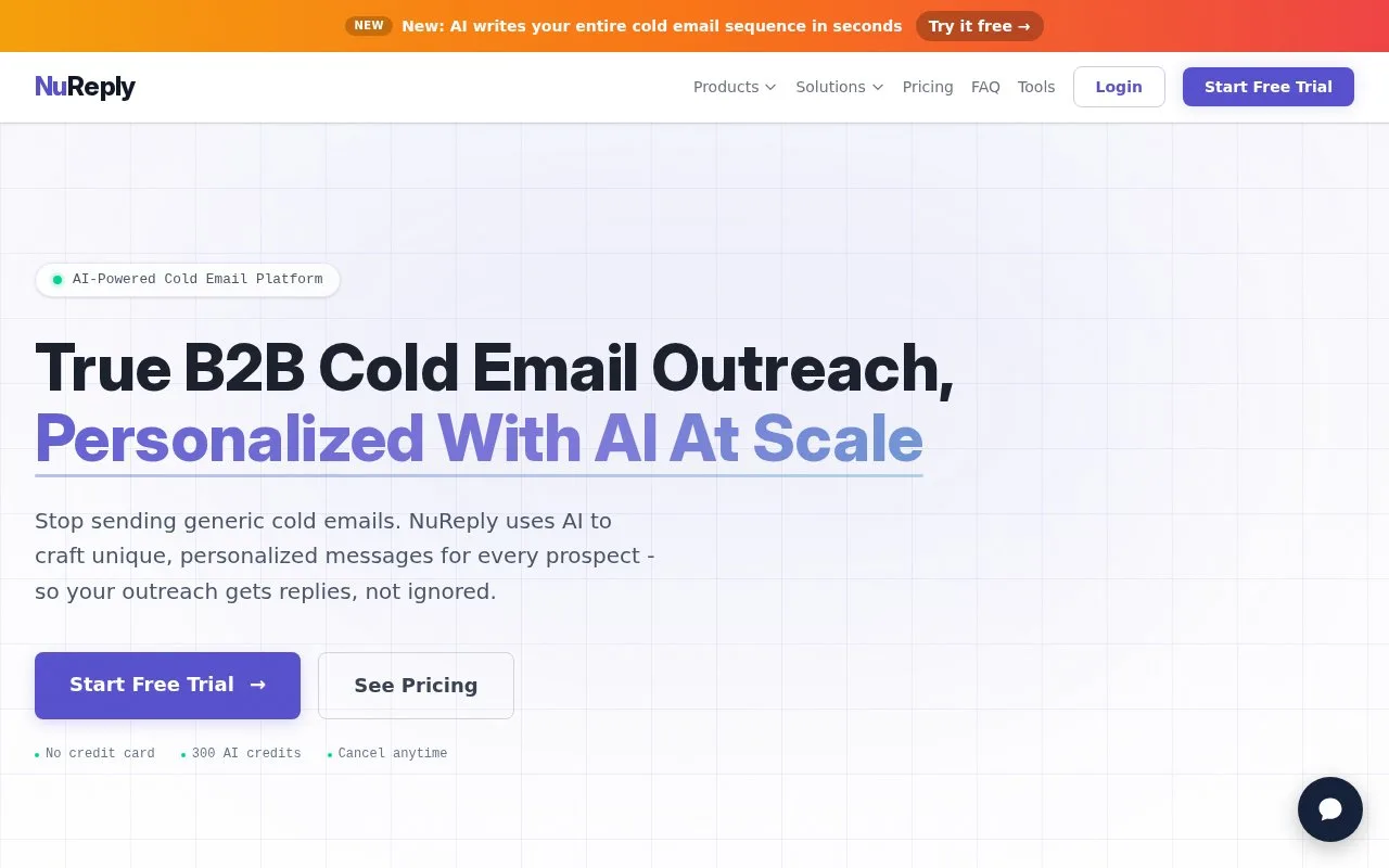 Screenshot of the NuReply homepage