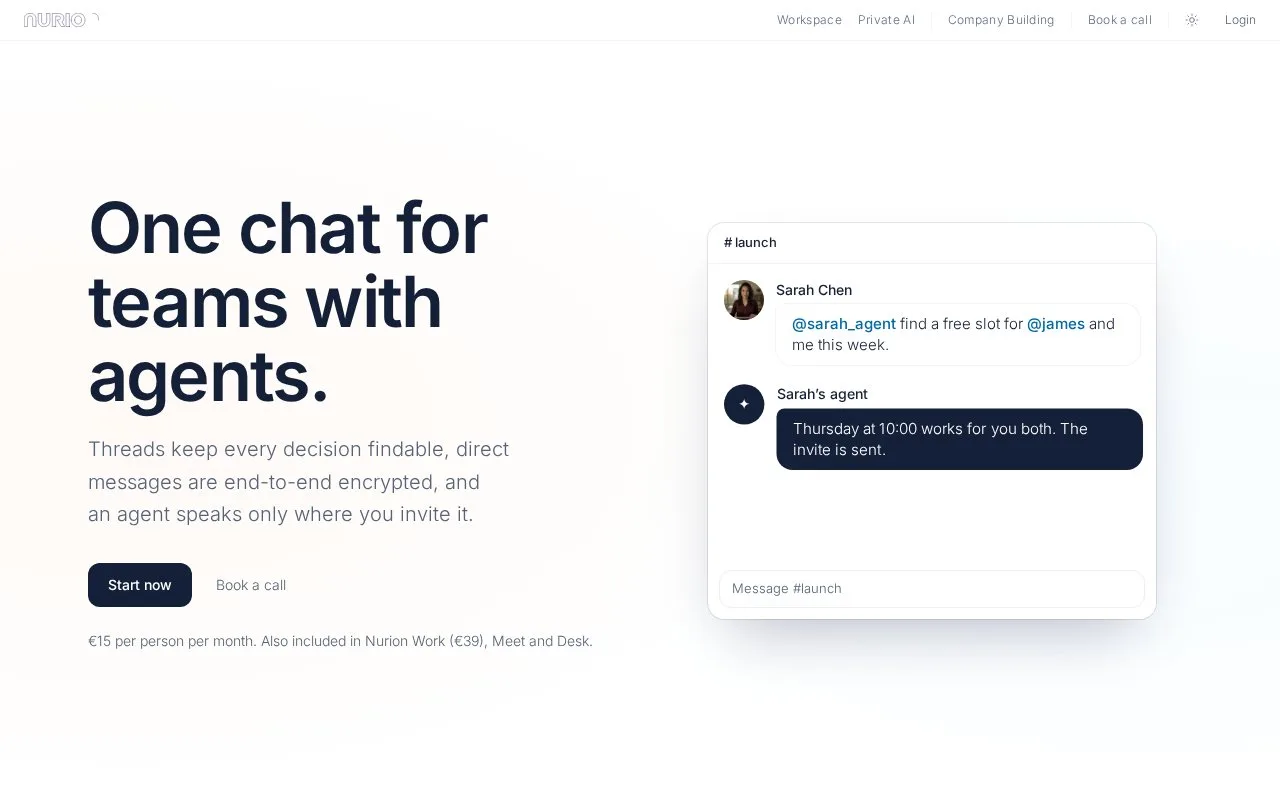 Screenshot of the Nurion Chat homepage
