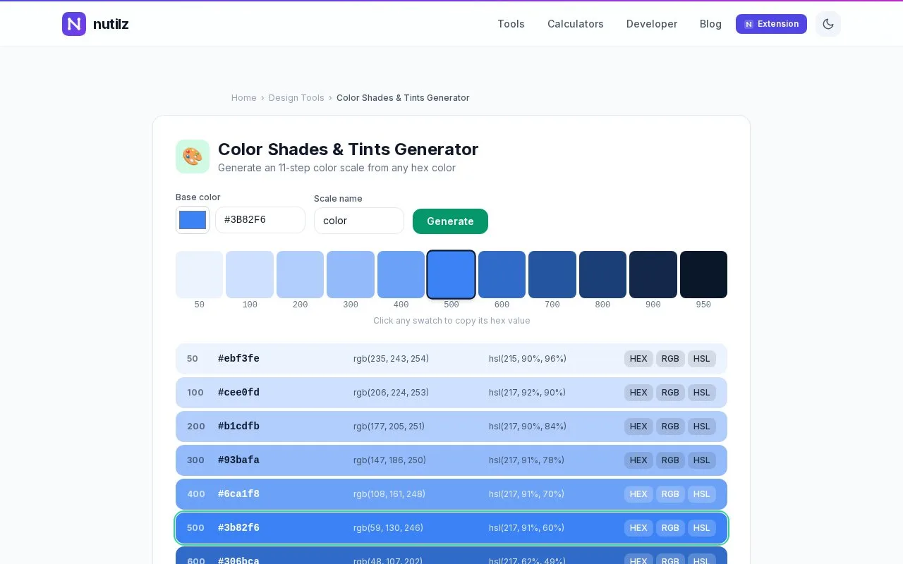 Screenshot of the Nutilz Colour Tools homepage
