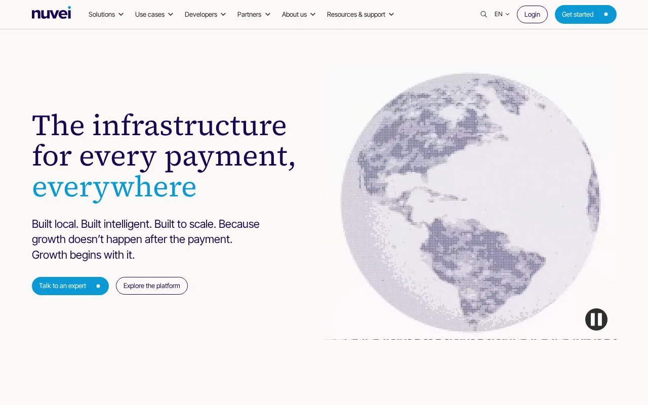 Screenshot of the Nuvei homepage