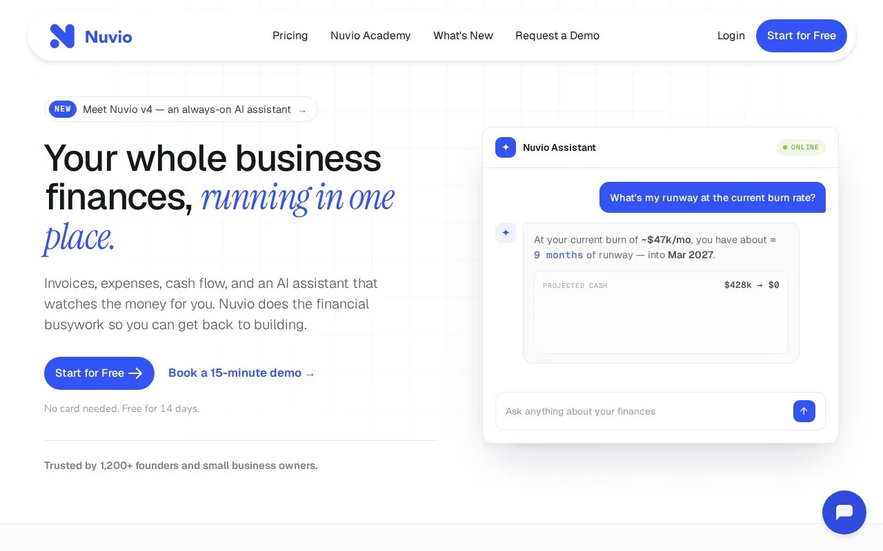 Screenshot of the Nuvio homepage