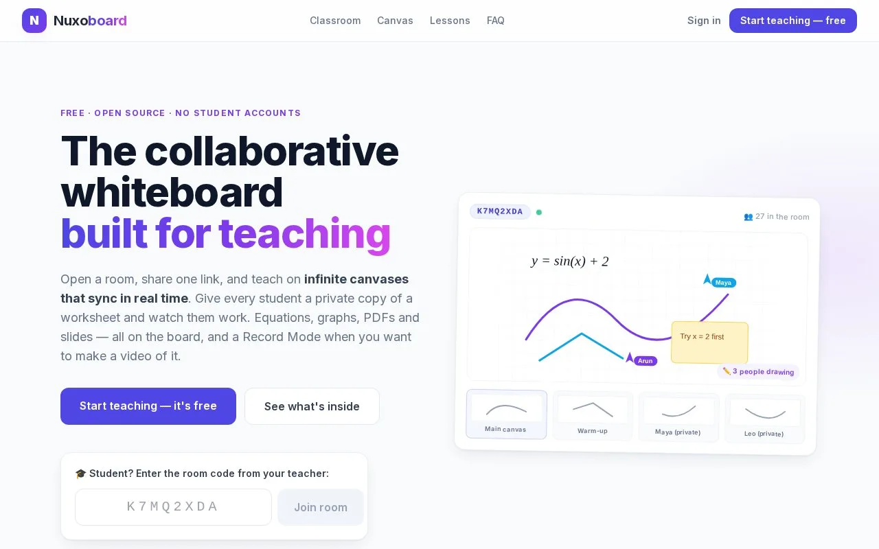 Screenshot of the Nuxoboard homepage
