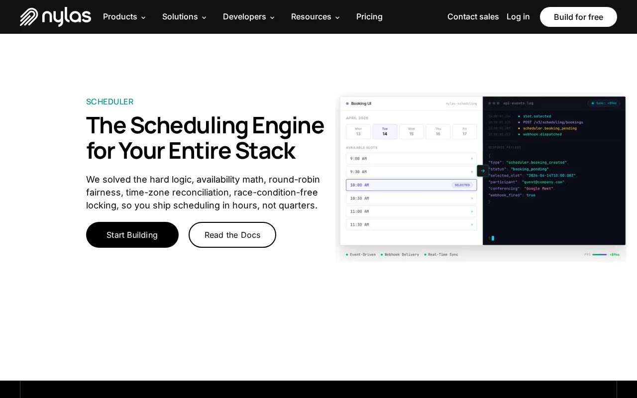 Screenshot of the Nylas Scheduler homepage