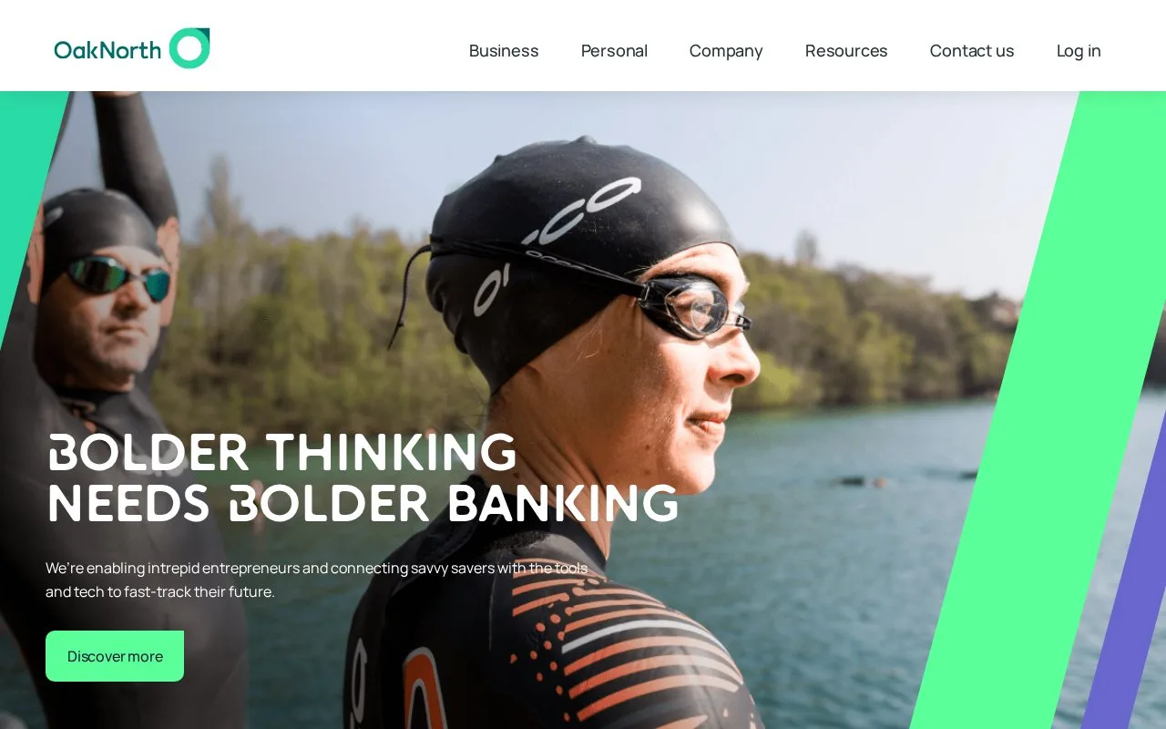 Screenshot of the OakNorth Bank homepage
