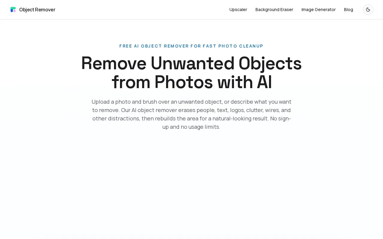 Screenshot of the Object Remover homepage