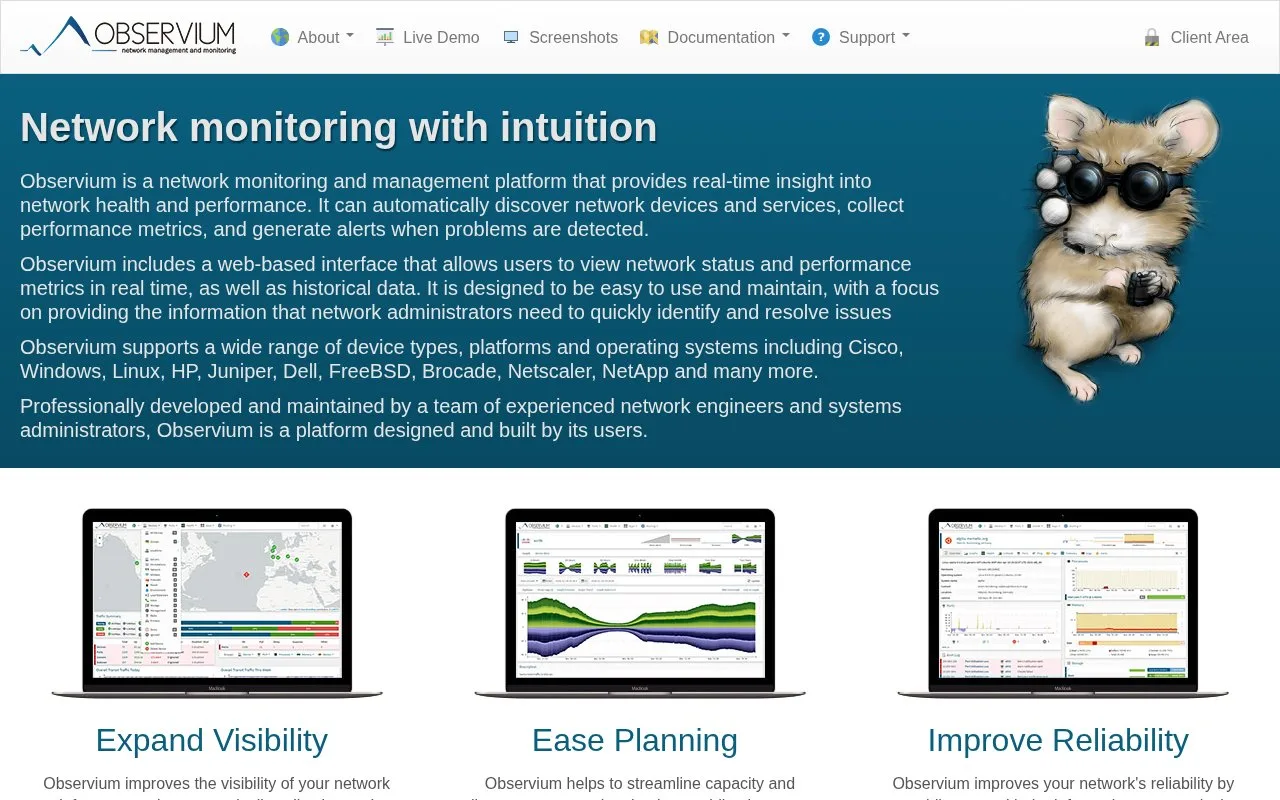 Screenshot of the Observium homepage