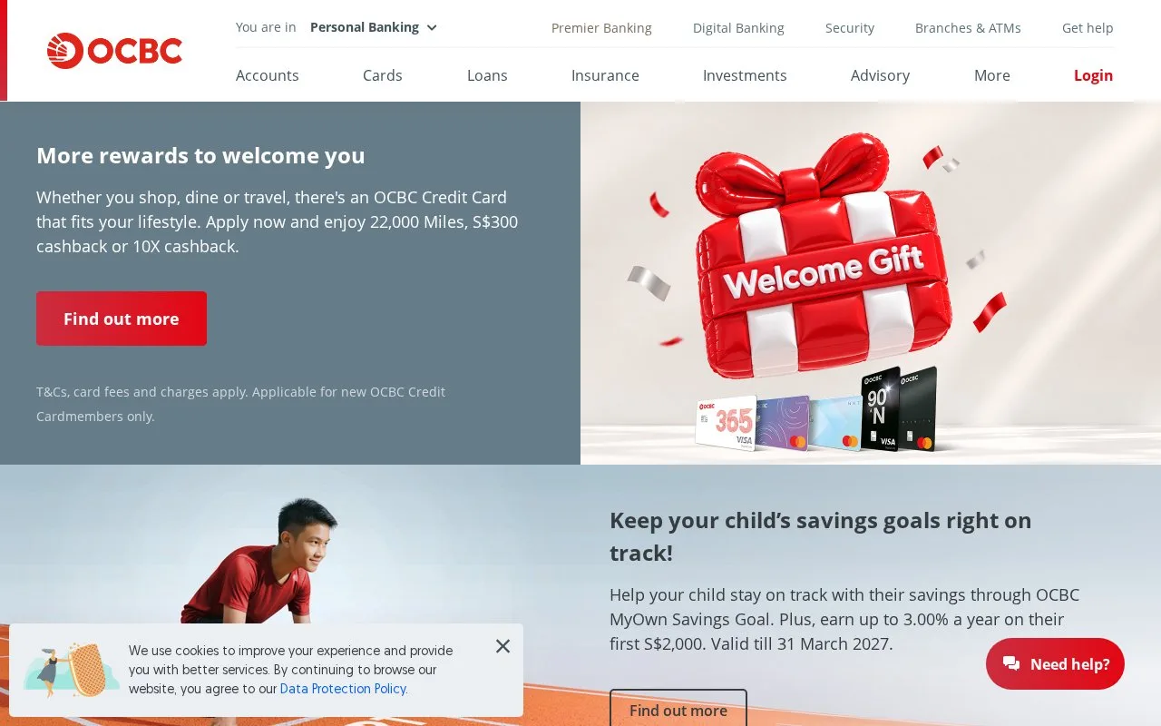 Screenshot of the OCBC homepage
